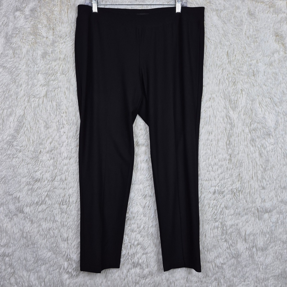 Eileen Fisher Black Washable Stretch Crepe Slim Straight Leg Pull On Pants Large